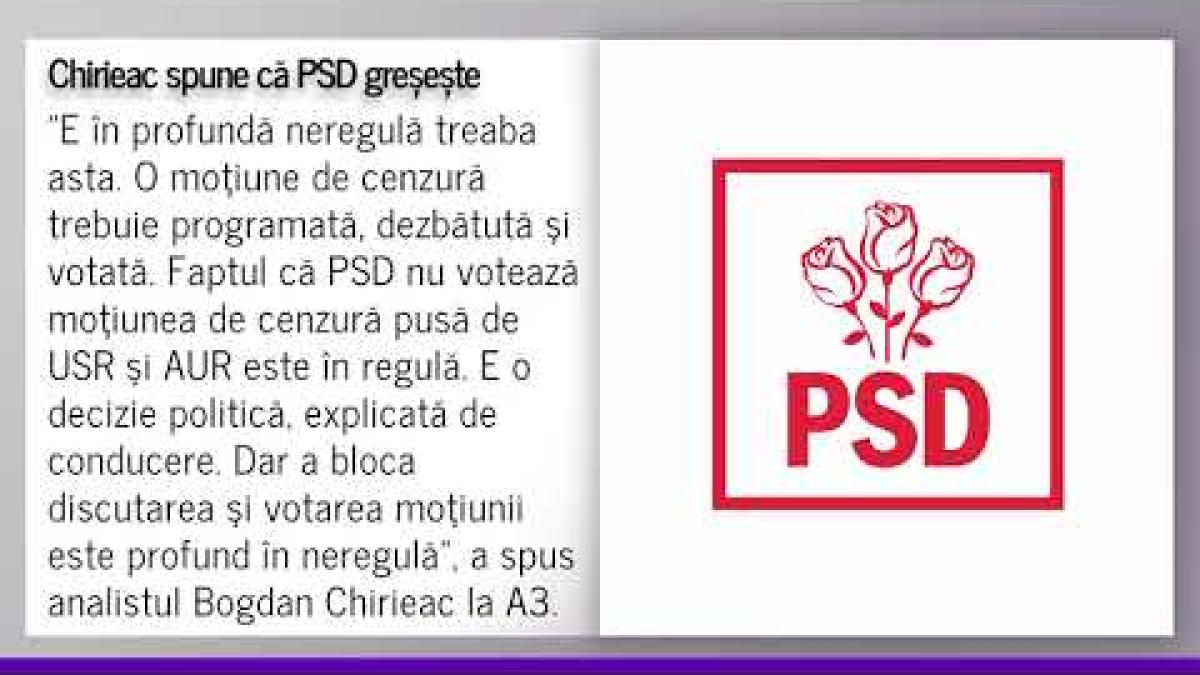 PSD greșește abordarea moțiunii. „E în profundă neregulă treaba asta”, spune analistul Chirieac