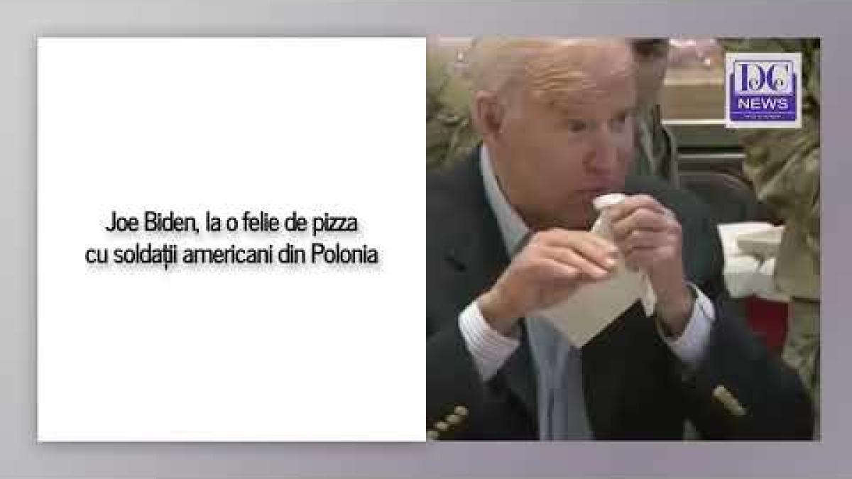 Joe Biden, la o felie de pizza cu soldații americani din Polonia. La un moment dat se îneacă